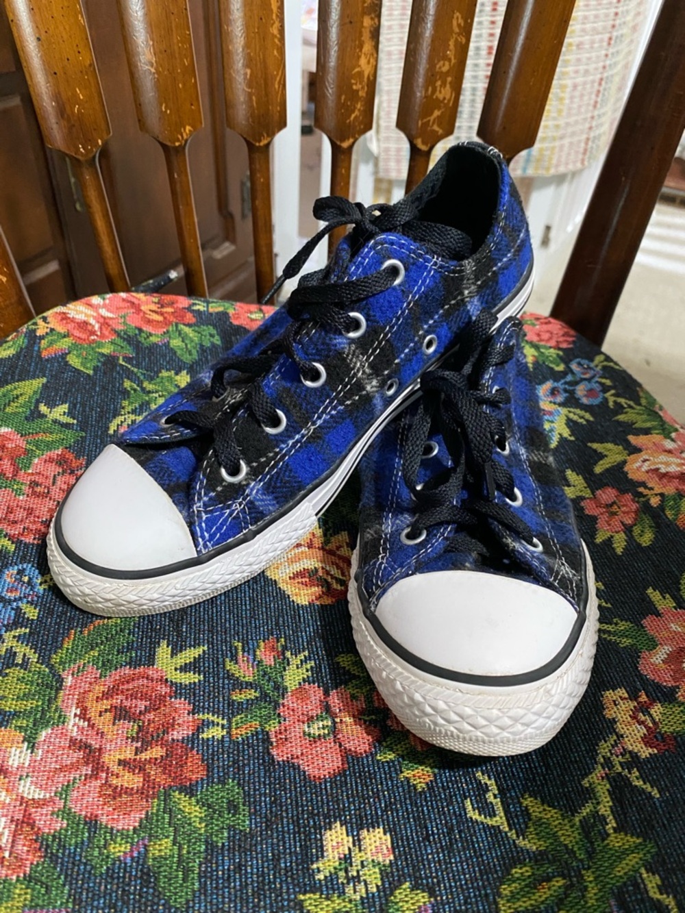 Converse Kids Blue and Black Plaid Low-Top Sneakers